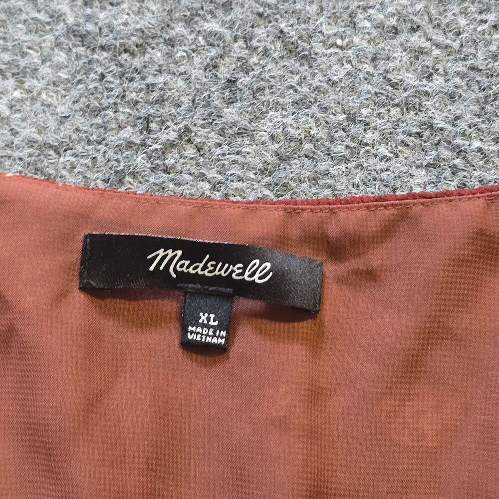Madewell Top Womens Size XL Orange Floral Cropped Peasant Smocked V Neck Casual - Picture 3 of 9